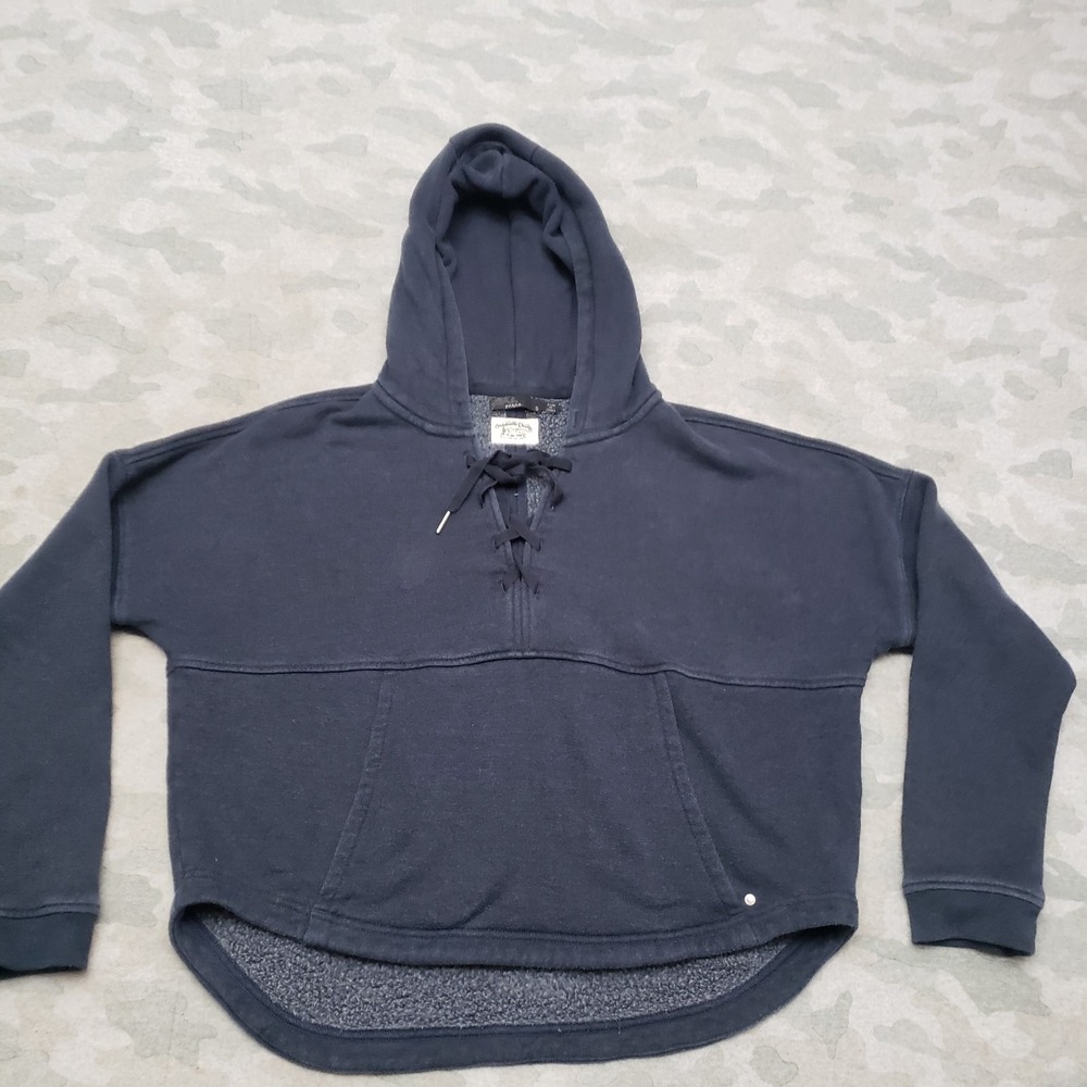 Prana Sweatshirt Womens Small Blue Hoodie High Low Hem Crop Outdoors Hiking